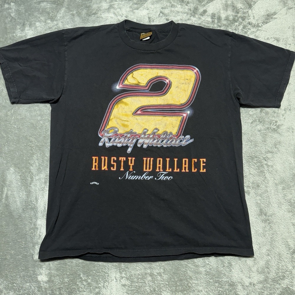 Vintage 90s Rusty Wallace NASCAR T Shirt XL Nutmeg Black Number 2 Made In USA